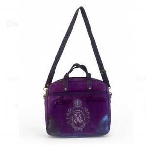 Vintage Y2K Juicy Couture Laptop Computer Bag 90s Purple Velvet Velour Messenger